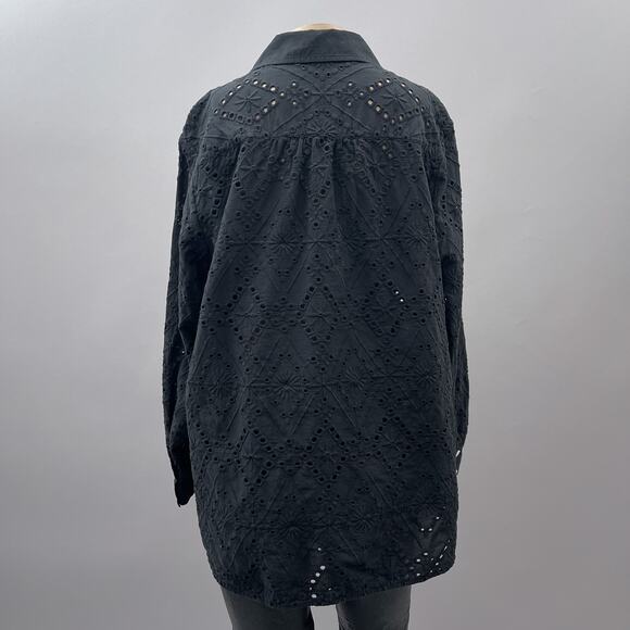 Talbots Top Women 1X Black Eyelet Lace Embroidered Long Sleeve Button Up - Picture 4 of 10